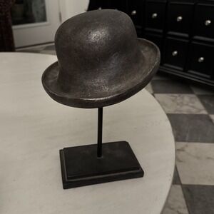 Vintage Metal Bowler Hat on Stand, Hat Mold, Hat Stand